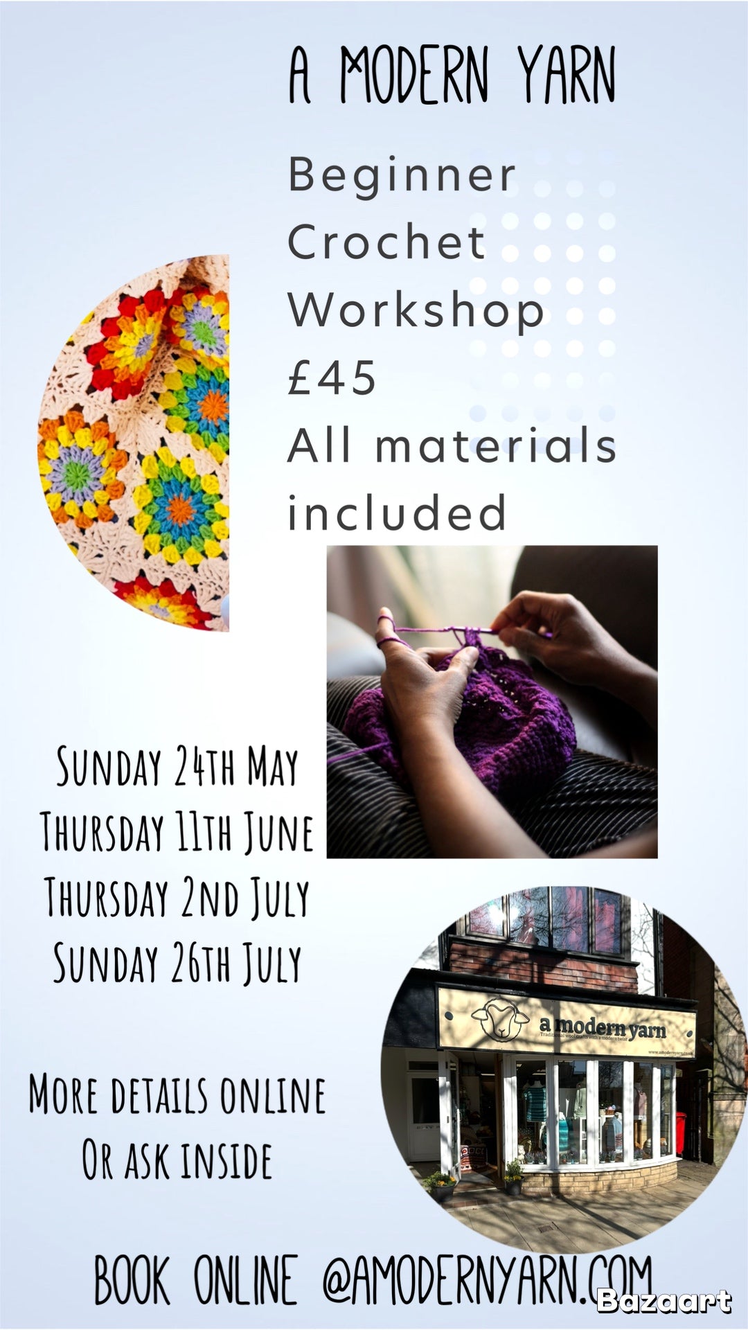Beginners Crochet Workshop. Various dates available please select below.