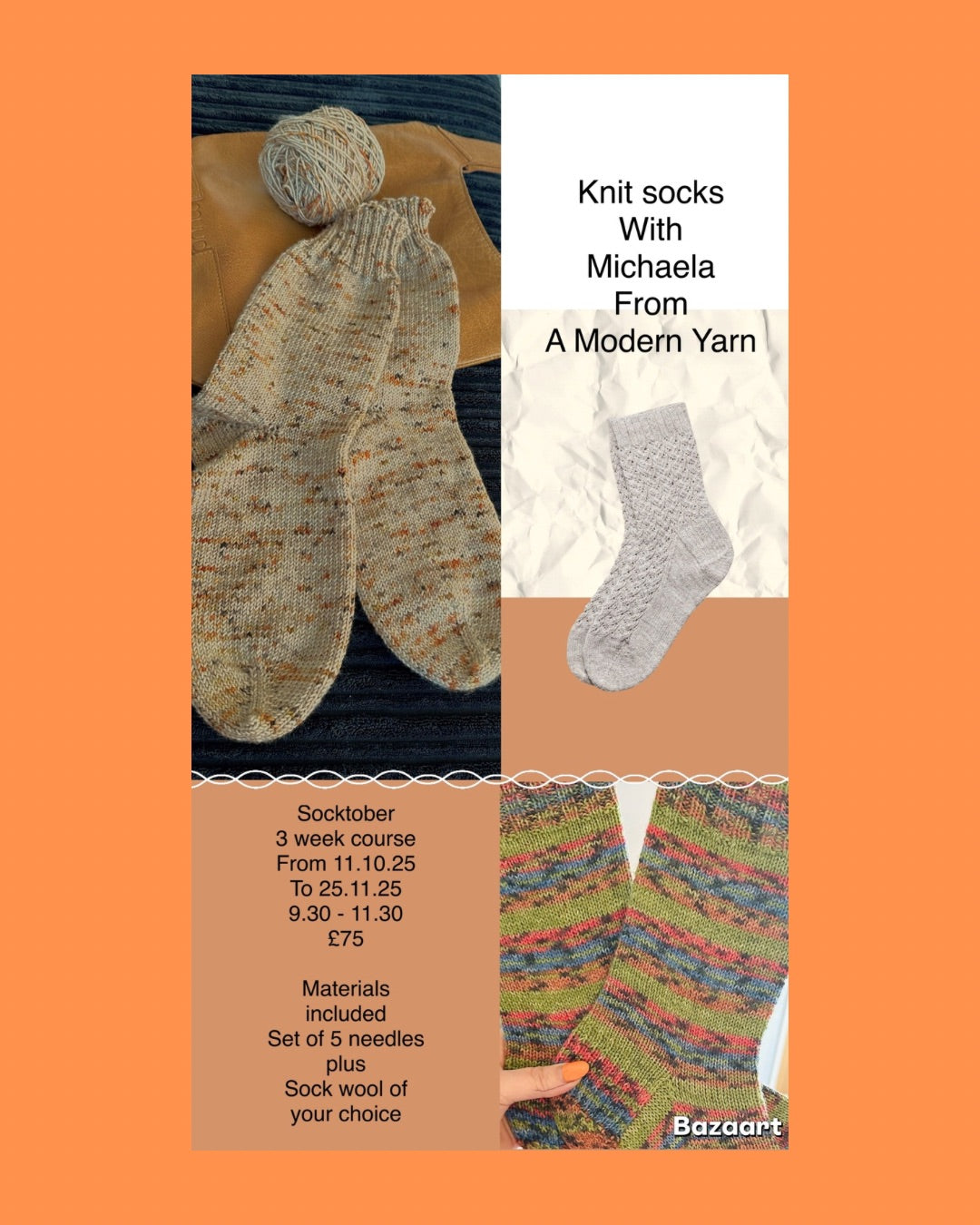 Learn How To Knit Socks. 3 week course commences Saturday 11th October 2025