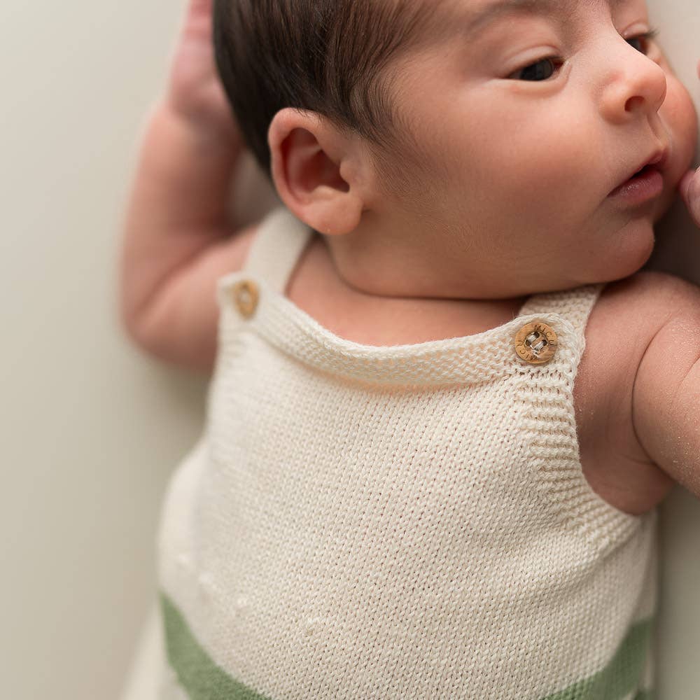 Intarsia ecru-mint romper 3-6 months