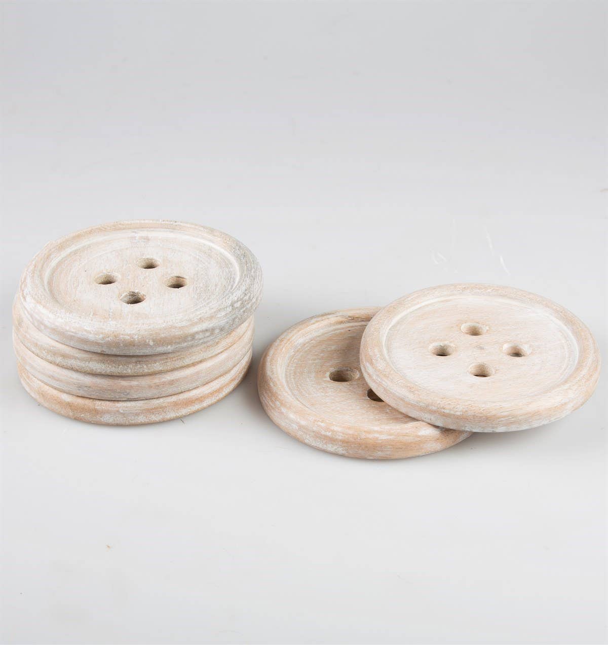 Wooden Button Coaster - Set Of 6