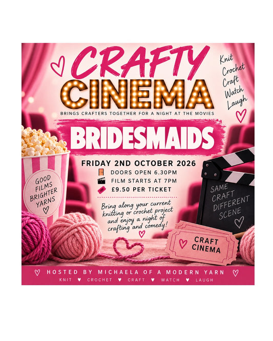 A Modern Yarn presents Crafty Cinema @ bijou cinema Southport. 2nd October 2026, doors open 6.30pm Films starts 7pm