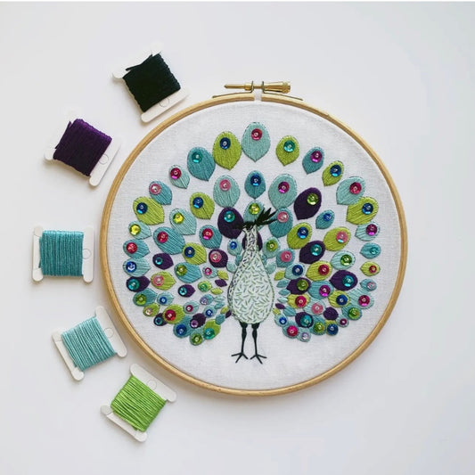 Cinnamon Stitching  Peacock Embroidery Kit (Includes Hoop)