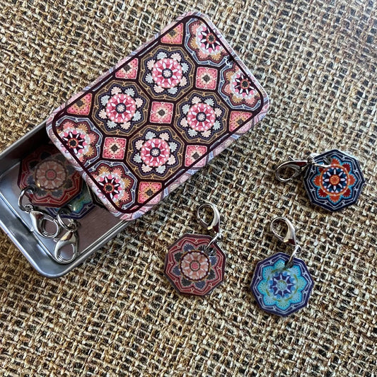 Janie Crow Persian Tiles Crochet Stitch Markers in tin