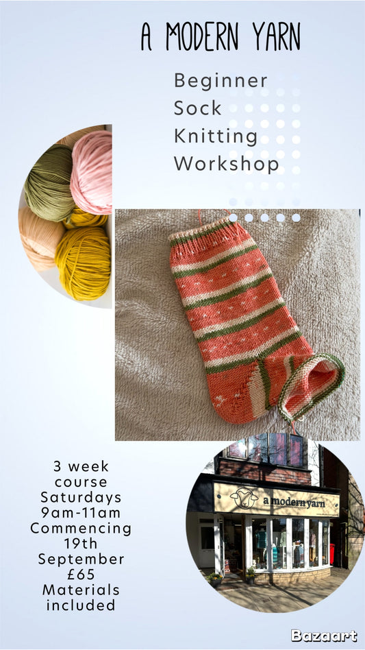 Introduction to Knitting Socks. 3 week course commencing 19th September 9am - 11am