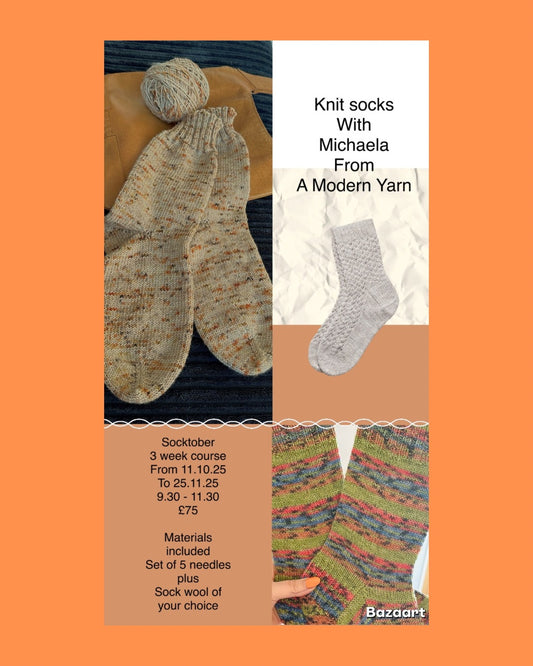 Learn How To Knit Socks.  3 week course commences Saturday 11th October 2025