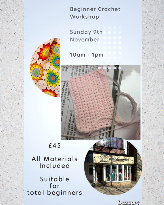 Beginner Crochet Class Sunday 9th November  10am - 1pm