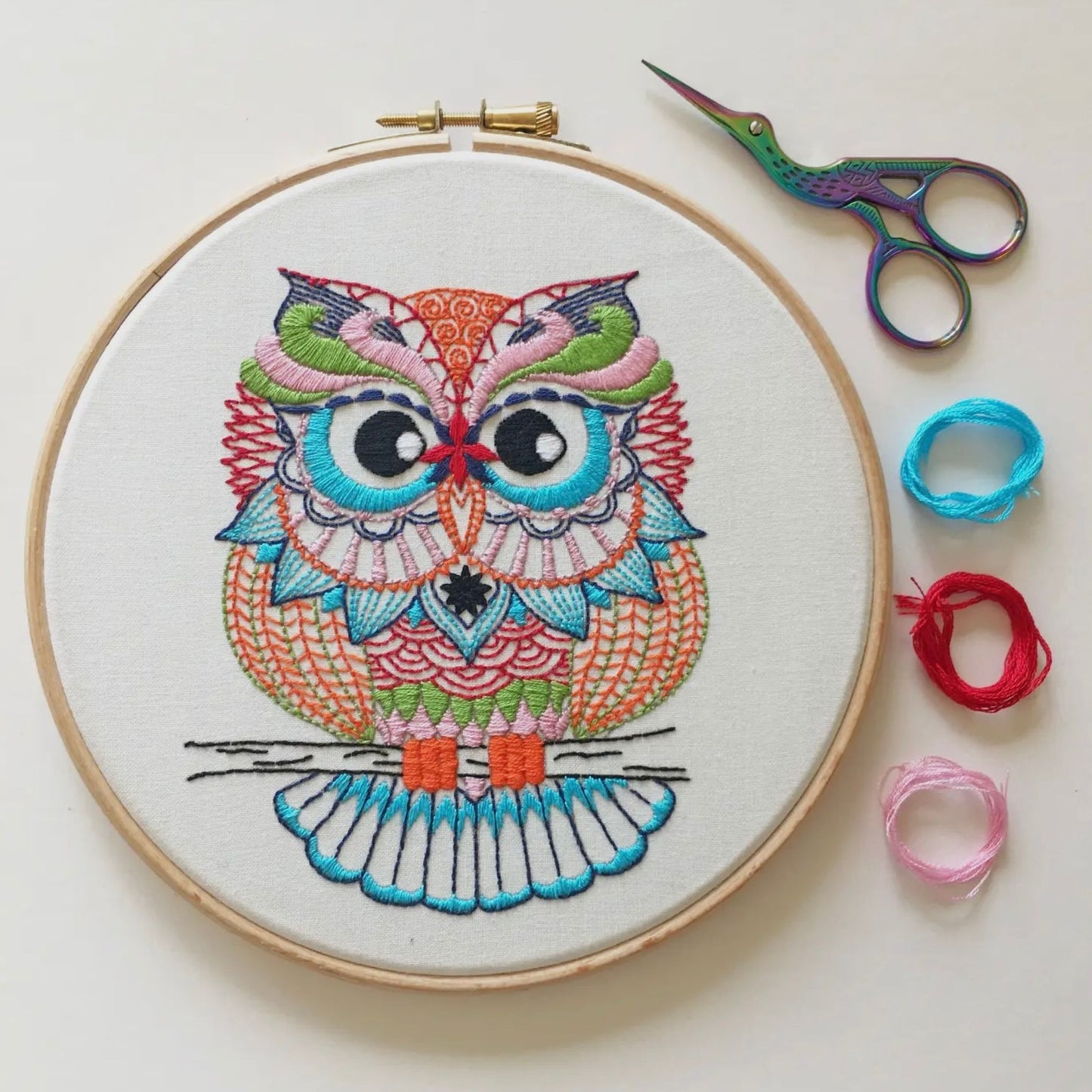 Owl Embroidery Kit by Cinnamon Stitching (Includes Hoop)